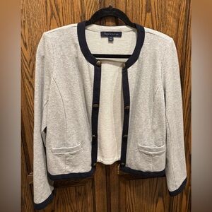 Tommy Hilfiger Heather Gray Open Front Blazer with Navy Trim. Sz M